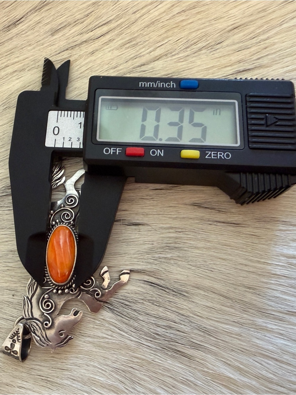 ❤️ Orange Spiny Oyster 925 Hand Stamped Statement Rearing Horse Pendant 2.46”L - Picture 16 of 16